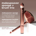 Real Techniques Makeupsaver Sponge + Brush Trio, Makeup Blending Sponge & Brushes For Liquid & Cream Formulations, Mimics Finger Application & Reduces Makeup Waste, Cruelty & Latex-Free 3 Piece Set