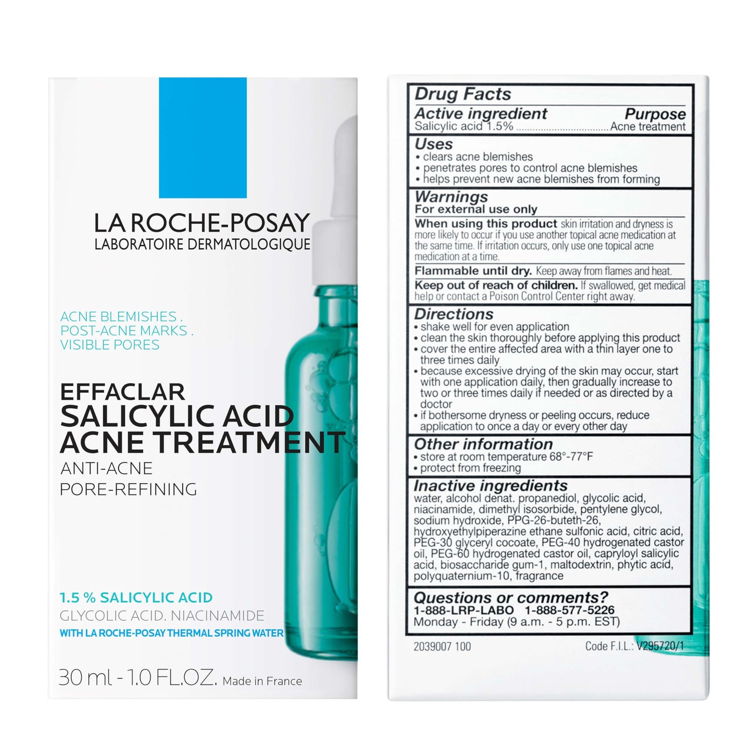 La Roche-Posay Effaclar Salicylic Acid Acne Treatment to Minimize Pores, Clear Acne Blemishes and Post Acne Marks