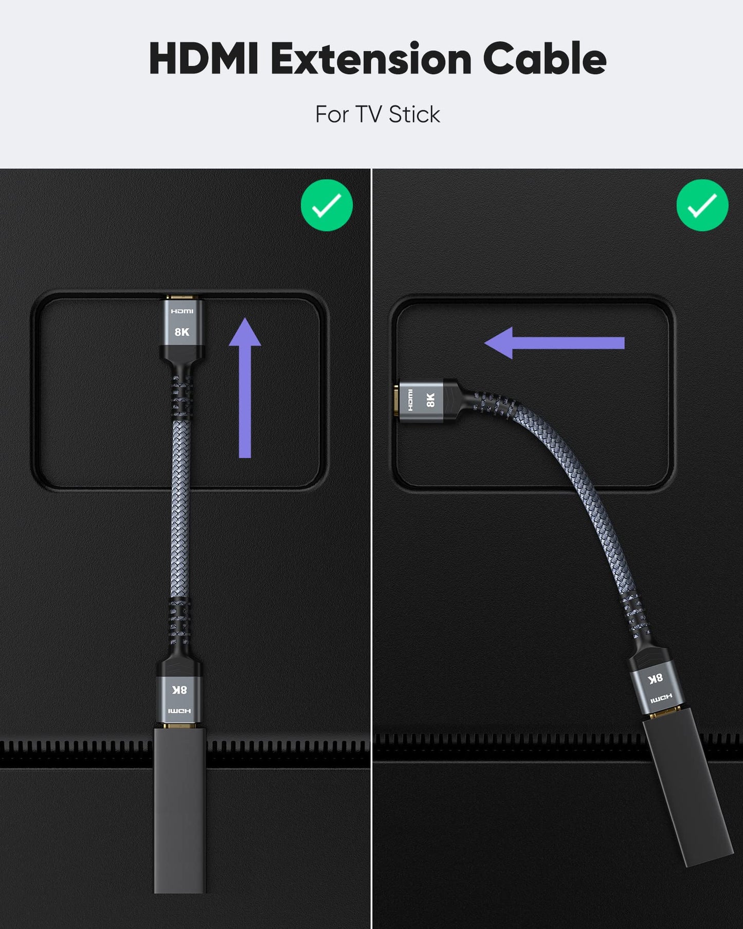 Highwings 8K 4K HDMI Extender Cable, Short HDMI Extension Cable 2.1 4K@30Hz/ 60Hz/ 120Hz, Ultra high Speed HDMI Adapter Male to Female Compatible with PS5 Roku Stick Blu Ray Player HDTV Laptop 1FT