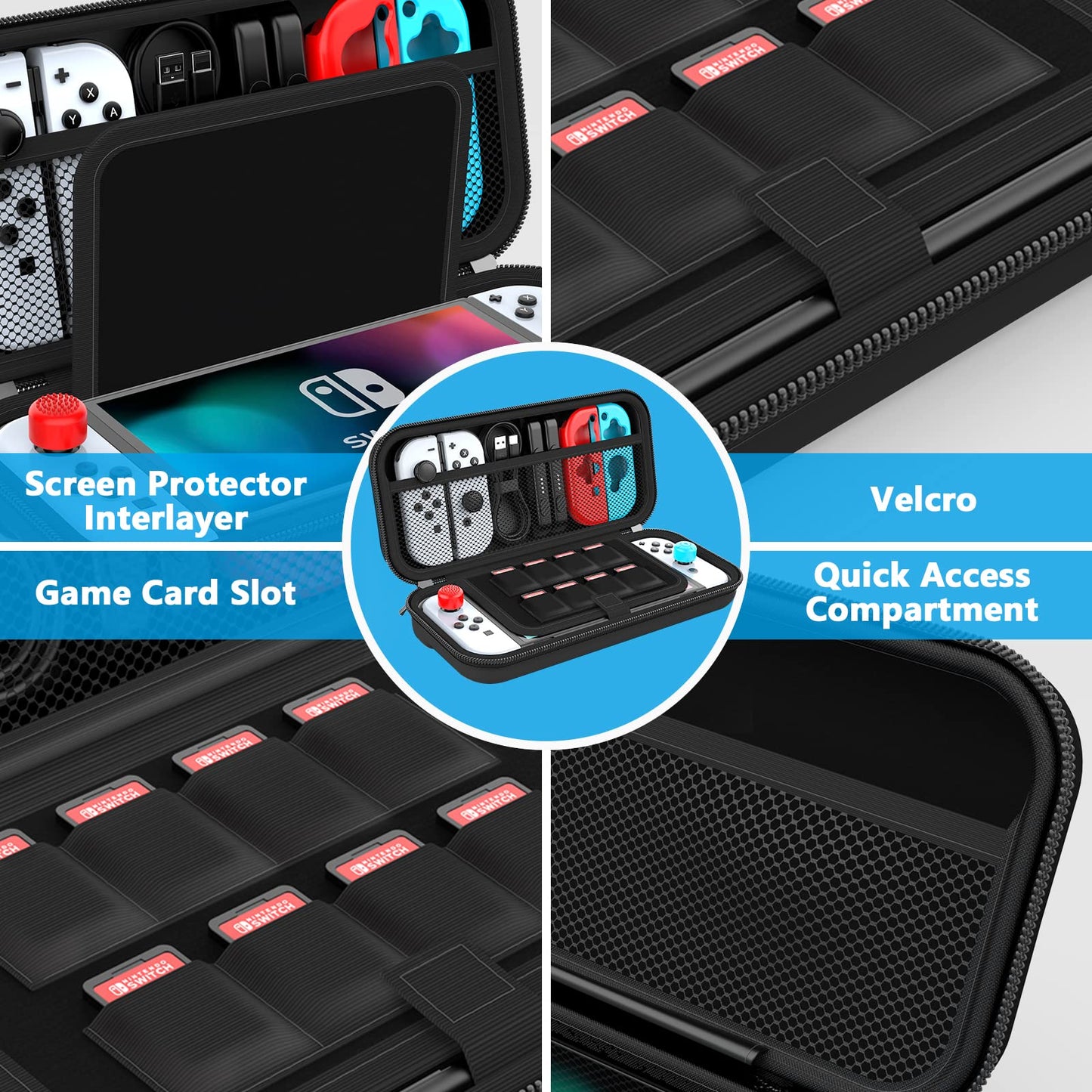 HEYSTOP Switch OLED Case Compatible with Nintendo Switch, Nintendo Switch/Switch OLED Carry Case with More Space, Protective Case for Nintendo Switch/Switch OLED Accessories, black, Unisex