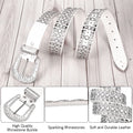 Geyoga Rhinestone Belt for Women 2 Pcs Bling Studded Leather Belt Western Studded Belt Cowgirl Belt (Fits Waist Size 31-37 Inch)