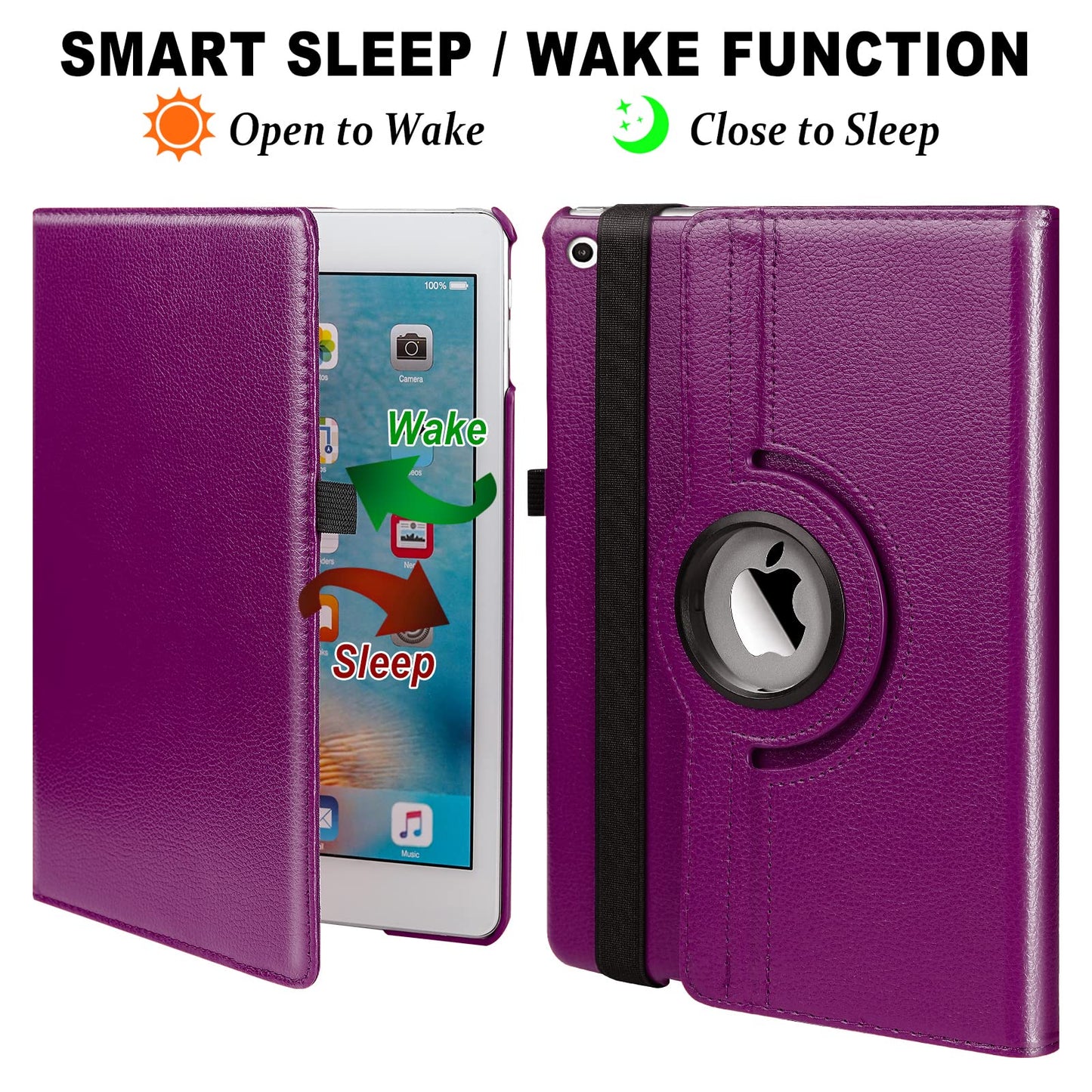 Case for iPad 9th Generation(2021)/ 2020 iPad 8th Generation/ 2019 iPad 7th Generation for 10.2 Inch iPad Case Covers, 360 Degree Rotating Protective Case with Sleep Function (Purple)