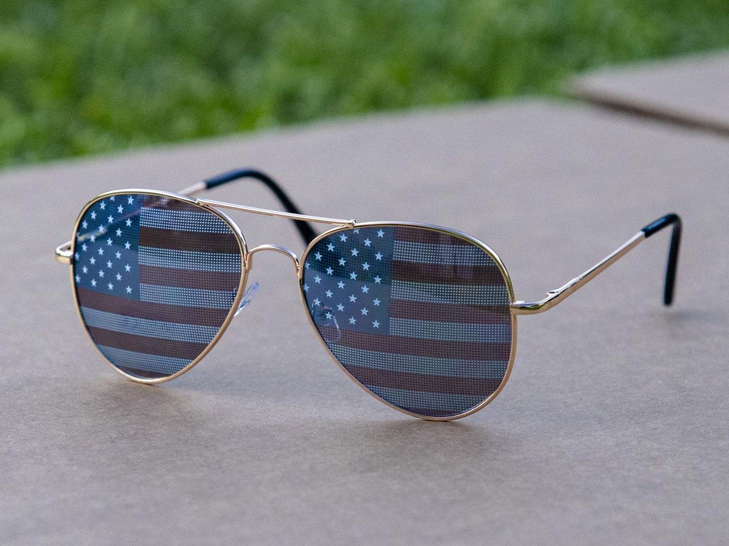 Lunettes de soleil décoratives fantaisie Goson American Flag Mirror Aviator (dorées)