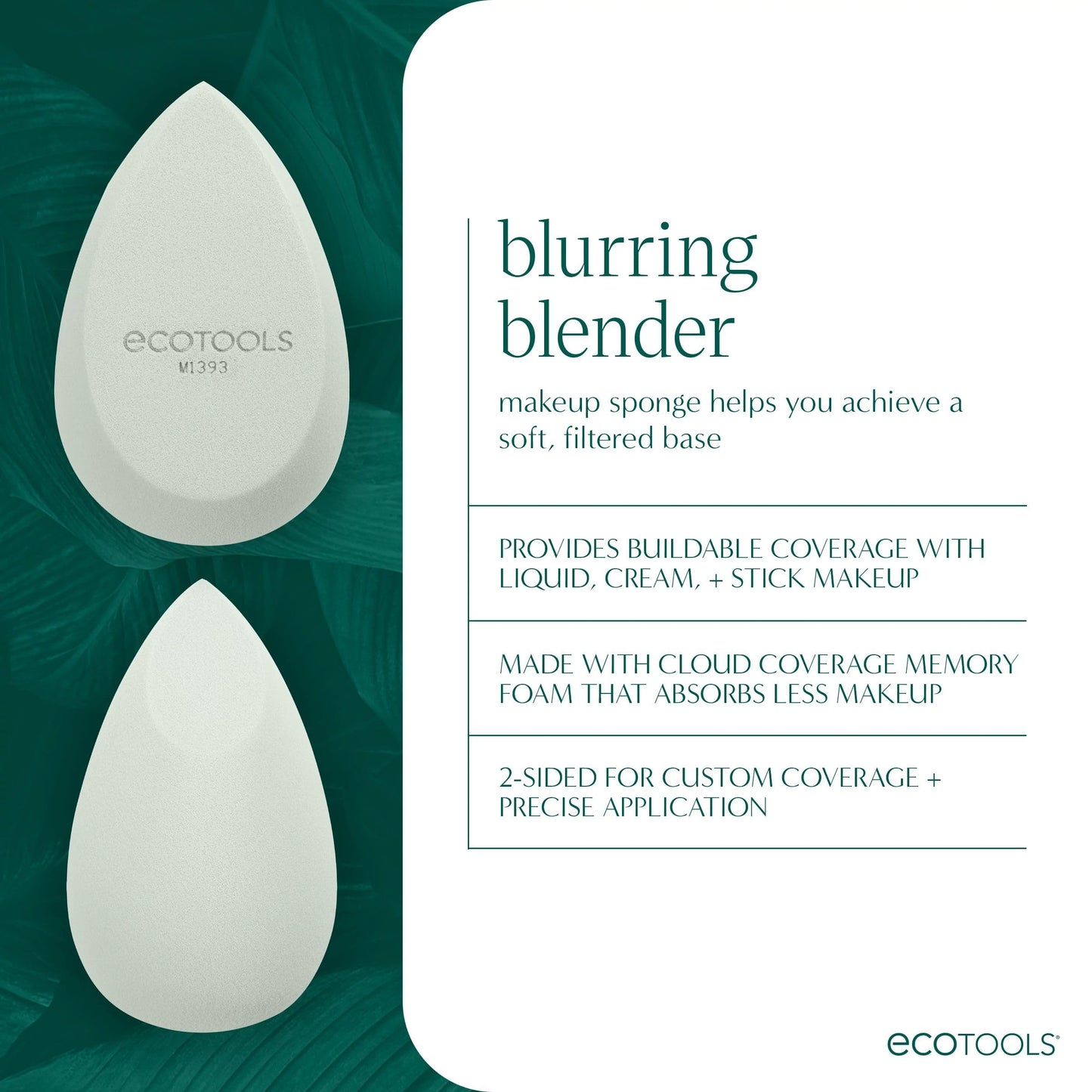 EcoTools Blend + Blur Makeup Brush and Sponge Duo, Makeup Blender Sponge & Foundation Brush, For Liquid & Cream Makeup, Cloud Skin, Eco Friendly, Latex-Free, Cruelty Free, & Vegan, 2 Piece Set