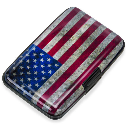 Mayski Credit Card Holder, RFID Blocking, Aluminum Alloy Hard Case, Small Mini Business Metal Wallet for Women Men, Flag