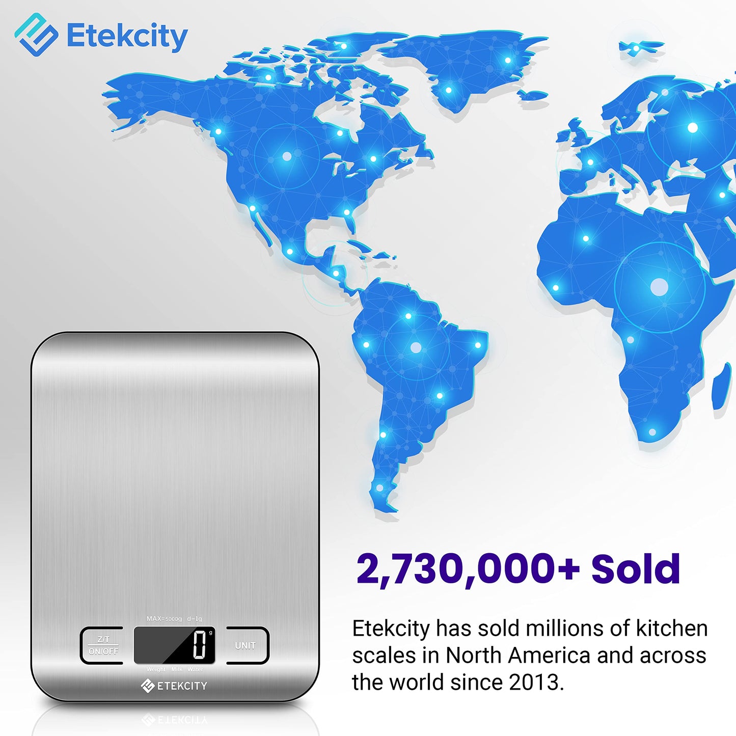 Báscula de cocina digital Etekcity para alimentos, gramos y onzas, para bajar de peso, hornear, cocinar, cetogénicos y preparar comidas, pantalla LCD, tamaño mediano, acero inoxidable 304