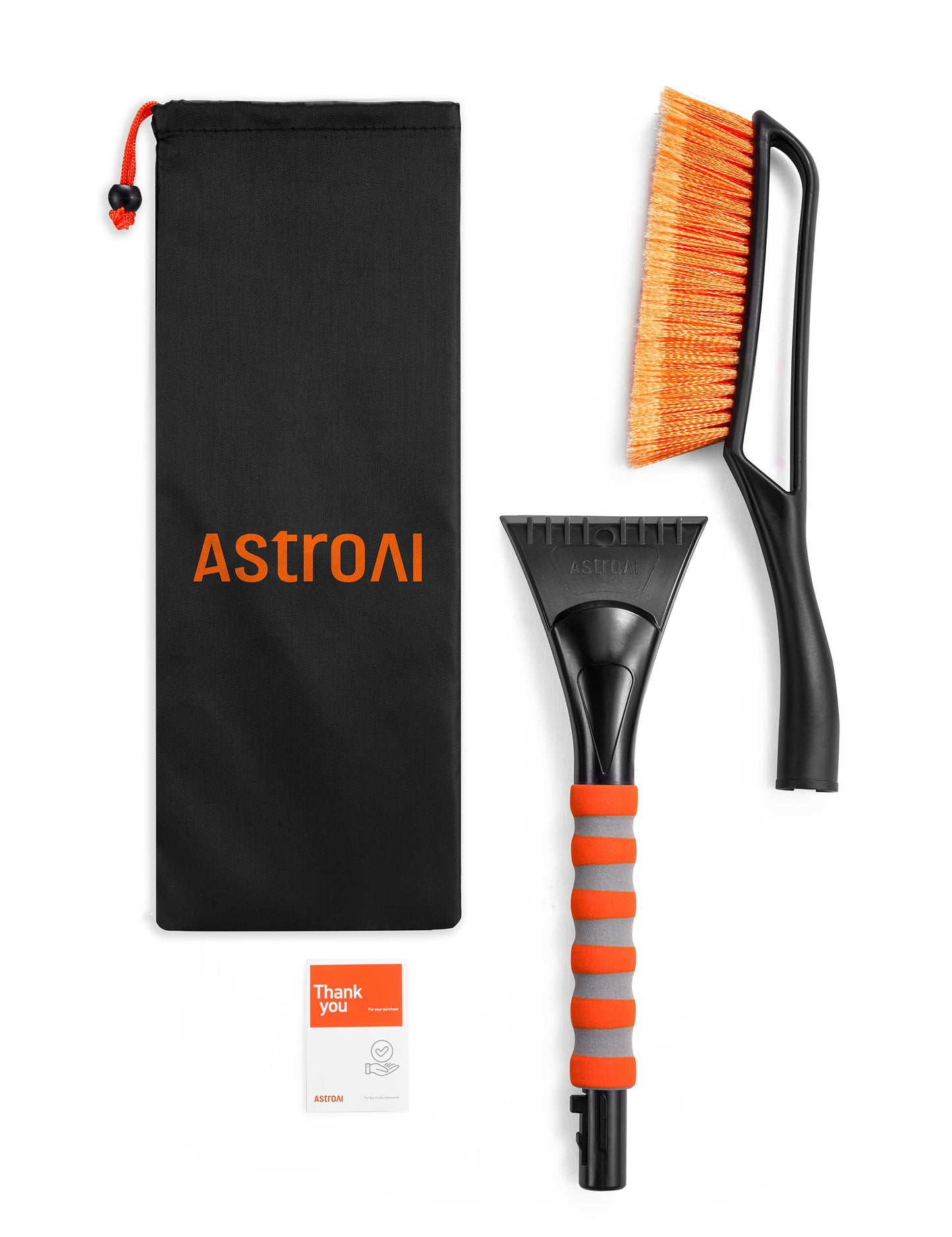 AstroAI 27" Snow Brush and Ice Scrapers for Car Windshield, Detachable Snow Scrapers with Ergonomic Foam Grip for Cars, Trucks, SUVs (Heavy Duty ABS, PVC Brush, Orange)