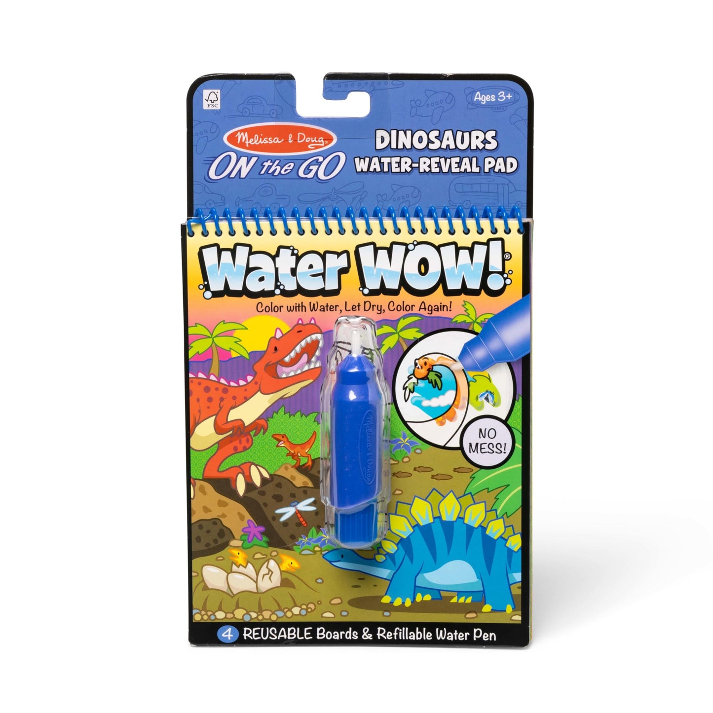 Melissa &amp; Doug On The Go Water Wow! Bloque de actividades reutilizable para revelar el agua: libros de dinosaurios, artículos para rellenar calcetines, juguetes de manualidades para niños de 3 años en adelante