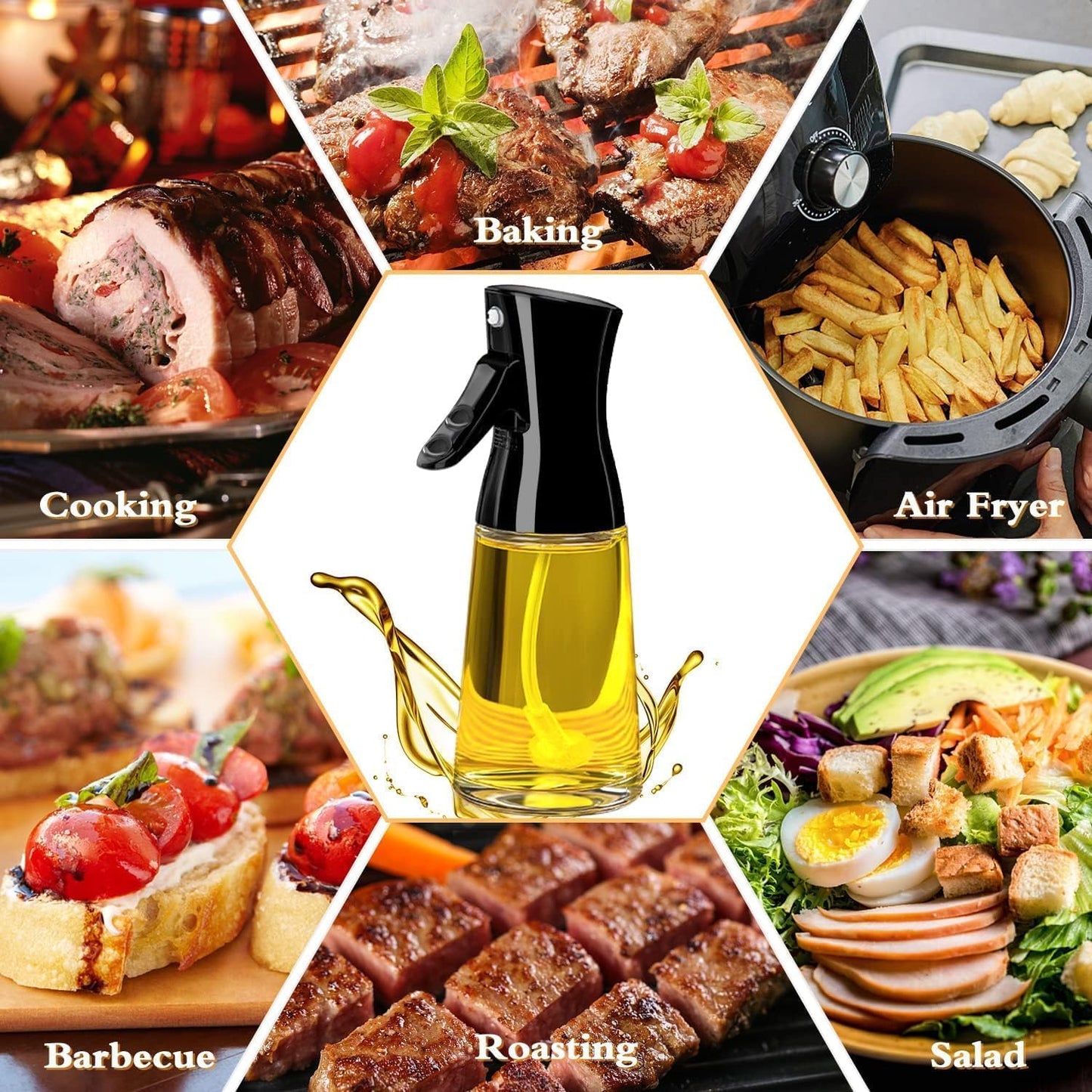 Milukon Oil Sprayer for Cooking, 180ml Glass Olive Oil Sprayer Bottle with Brush, Thick Glass, Large Range, Strong Spray Force, Kitchen Gadgets Accessories for Air Fryer Christmas Gift (Black)