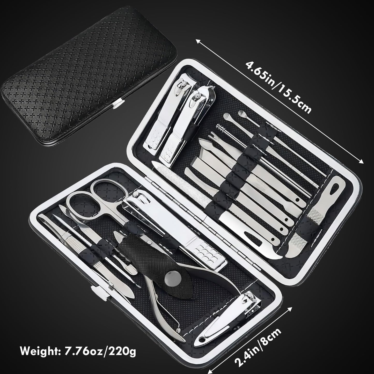 Kit de manucure - Kit de pédicure professionnel 19 en 1, coupe-ongles, kit d'outils de manucure, kit de soins du visage en acier inoxydable, idée cadeau pour femmes, hommes, filles, adolescents, noir