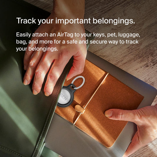 Belkin Apple AirTag Secure Holder with Key Ring - Durable, Scratch-Resistant Case with Open Face & Raised Edges - Protective AirTag Keychain Accessory for Keys, Pets, Luggage, & More - Black