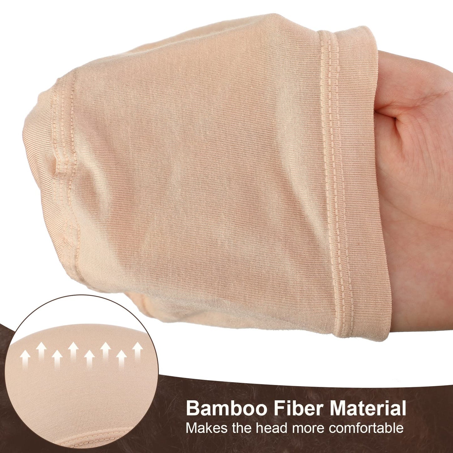 4 piezas de gorro de peluca de fibra de bambú, gorro de peluca de bambú para mujer, gorro calvo elástico transpirable para la caída del cabello debajo de las pelucas (beige)