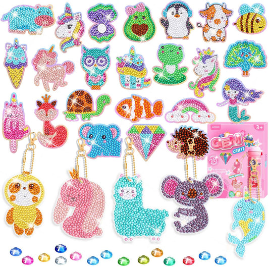 aowenxi Gem Craft Kits for Girls Ages 6-8 8-12, Keychains Arts and Crafts Kits for Kids, 5000+ Gems with 28 Designs (Colorful-1)