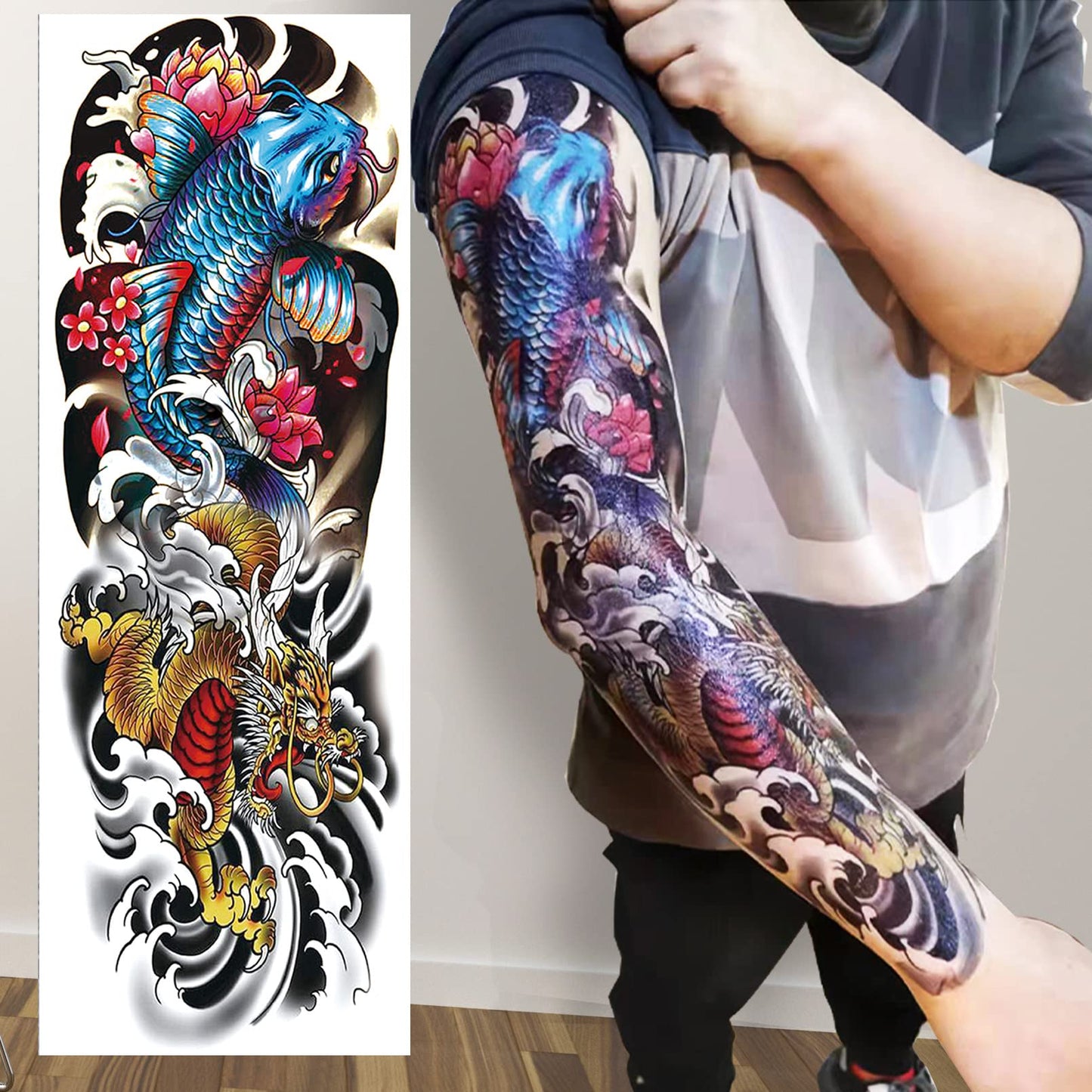 Aresvns Temporary Sleeve Tattoo for Men and Women (L19“xW7”),Waterproof Realistic Fake Tattoos Long lasting,Full Arm Temporary Tattoos,