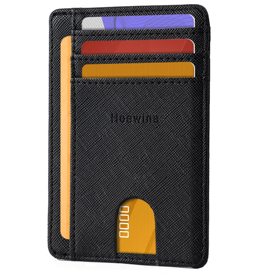 Hoewina Wallet for Men, Credit Card Holder, Slim Minimalist Wallet, Front Pocket RFID Blocking Leather Thin Wallet for Men and Women(Cross Black)