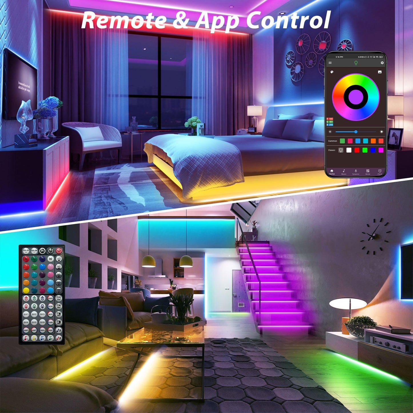 Ledagic 100 ft LED Lights for Bedroom Music Sync RGB LED Strip Lights with APP & Remote Control LED Lights for Room Home Party Christmas Wall Decor