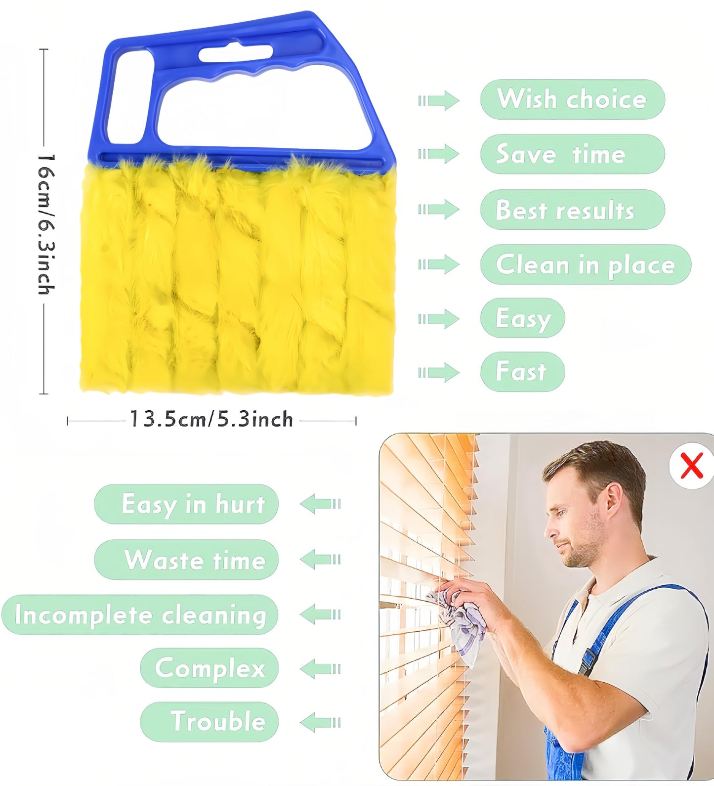 Mini nettoyeur de stores portatif bleu, brosse à rideaux, dépoussiéreur avec 7 manchons amovibles en microfibre, gadgets pour la maison, ventilation de voiture, volets de ventilateur (bleu, avec 7 lames)