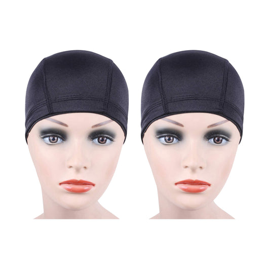 YANTAISIYU 2 Pcs/Lot Black Dome Cap Wig Caps Stretchy Wig Cap with Wide Elastic Band for Making Wig (Dome Cap M)