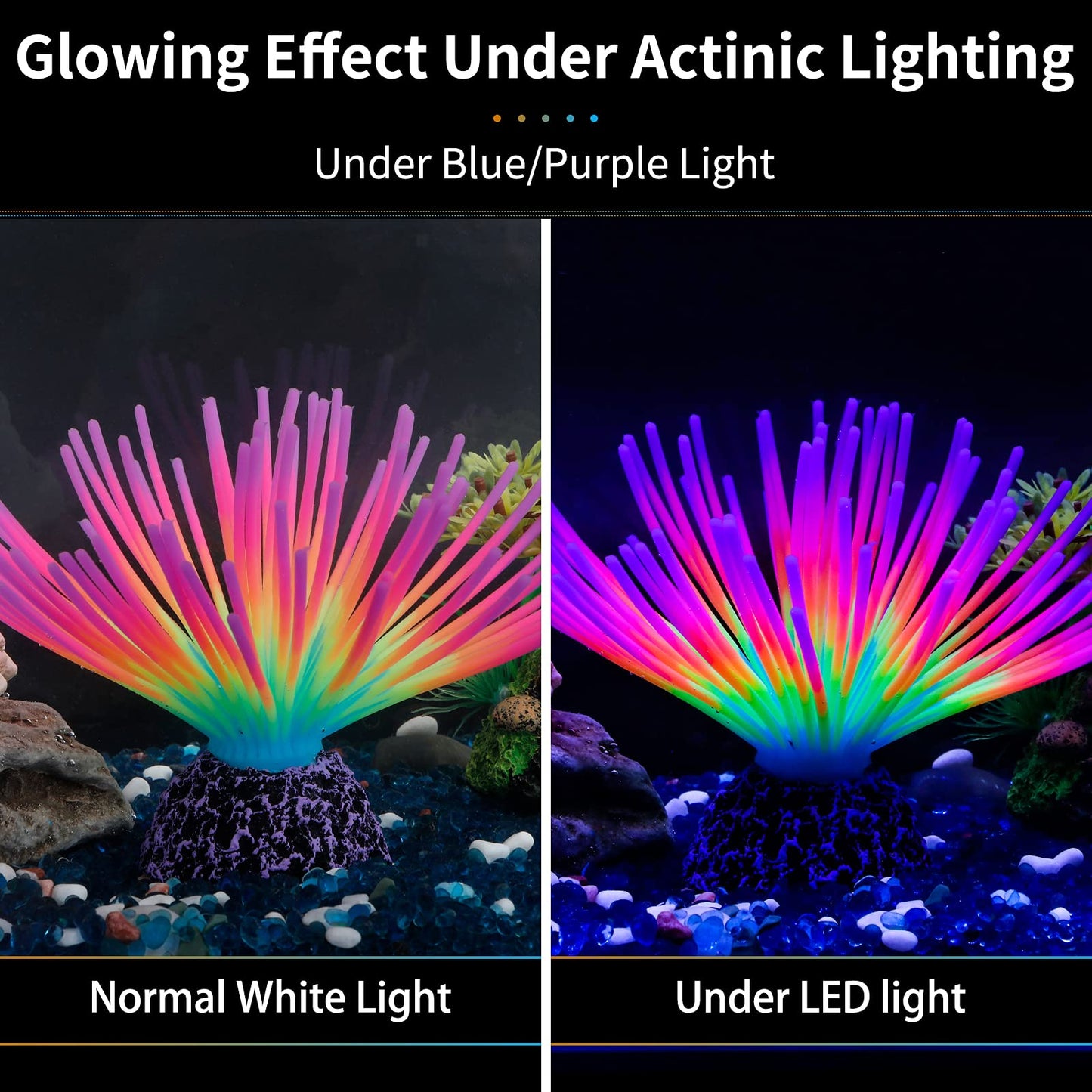 Uniclife Aquarium Imitative Rainbow Sea Urchin Ball Ornement artificiel en silicone avec effet lumineux pour décoration de paysage d'aquarium