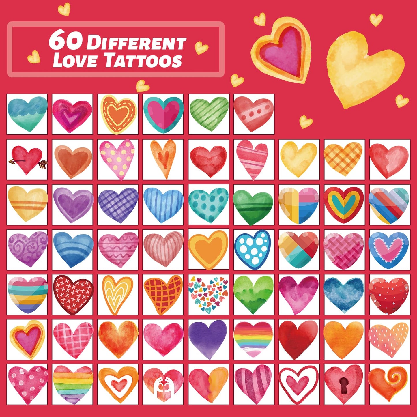 winthrop 240 Pcs Bulk Valentine Heart Temporary Tattoos for Kids, Individually Wrapped Colorful Safety Waterproof Tattoos, Best Choice for Valentines Gifts Bag Stuffers, 60 Different Designs Heart