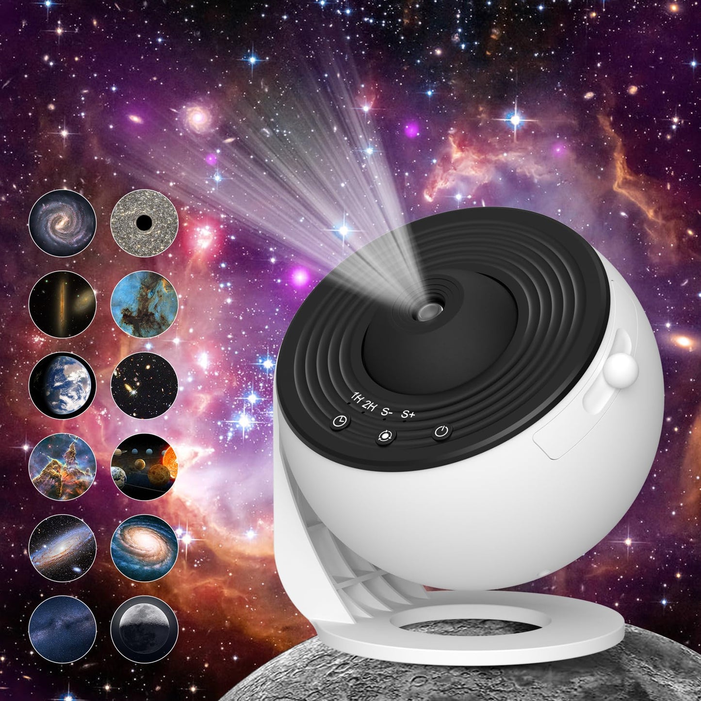 Projecteur de galaxie pour chambre à coucher, projecteur d'étoiles à image HD, lumière de galaxie, bouton réglable, 13 disques de film, projecteur de planétarium pour enfants, rotation à 360 °, minuterie 1/2 h, contrôle simple à 3 boutons