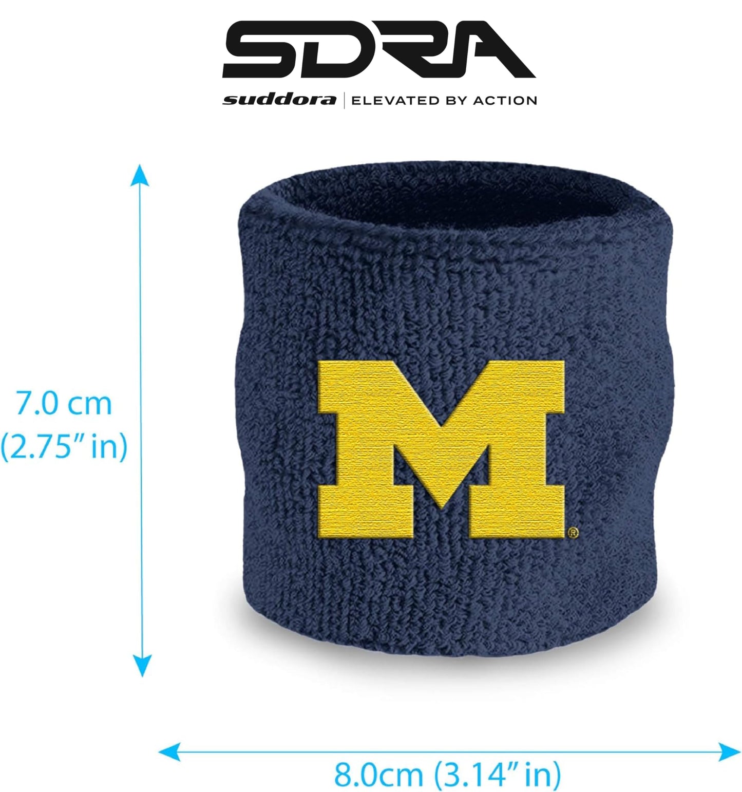 Muñequeras de la Universidad de Michigan: muñequeras deportivas de tela de rizo de algodón para baloncesto, tenis, fútbol y béisbol (par)