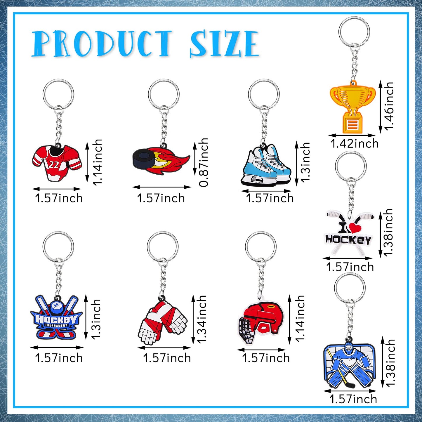 36 Pcs Ice Hockey Keychain PVC Unisex Hockey Jewelry Kids Cute Cool Funny Hockey Gift Hockey Stick Key Chains Rings Sports Keychains Keyrings Party Supplies Favors for Boys Girls Player Team, 9 Design