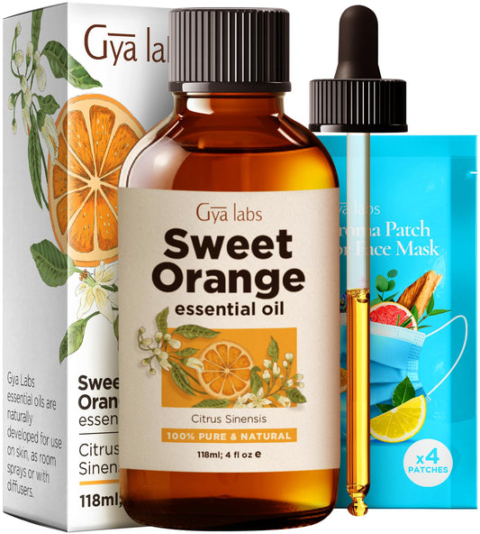 Gya Labs Orange Essential Oil for Diffuser & Skin - Huge 4 Fl Oz - 100% Pure Natural Sweet Orange Oil for Massage, Face, Cleaning & Candle Making Scent