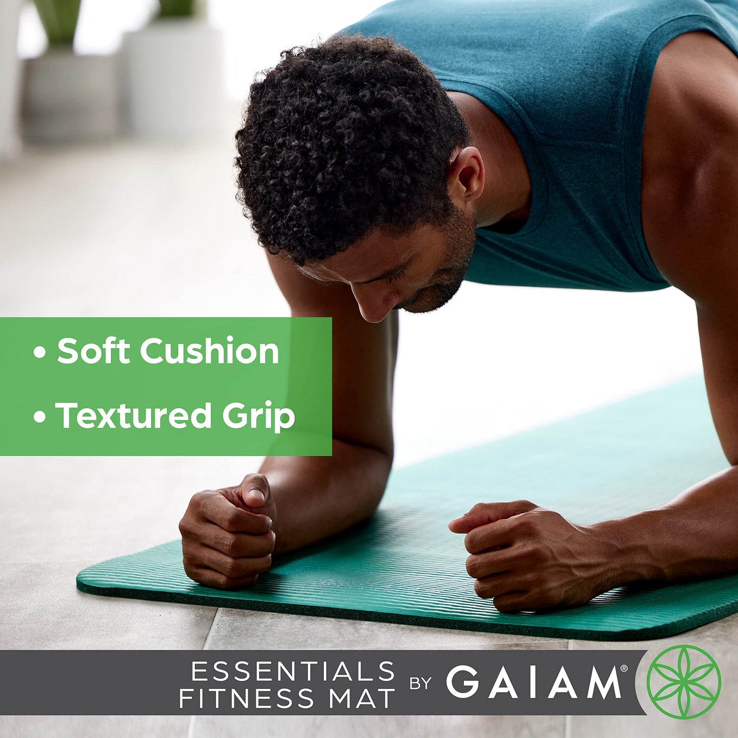 Esterilla de yoga gruesa Gaiam Essentials para ejercicios y fitness con correa de transporte fácil de ajustar, color verde azulado, 72" de largo x 24" de ancho x 2/5 de pulgada de grosor