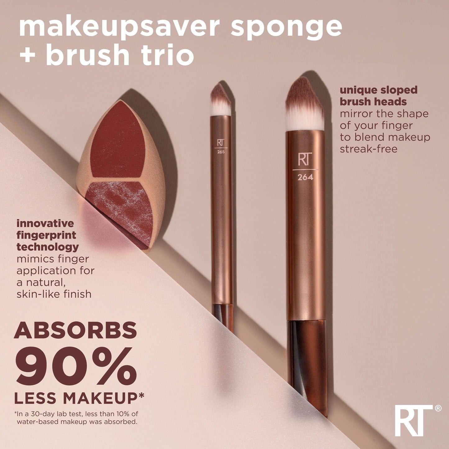 Real Techniques Makeupsaver Sponge + Brush Trio, Makeup Blending Sponge & Brushes For Liquid & Cream Formulations, Mimics Finger Application & Reduces Makeup Waste, Cruelty & Latex-Free 3 Piece Set