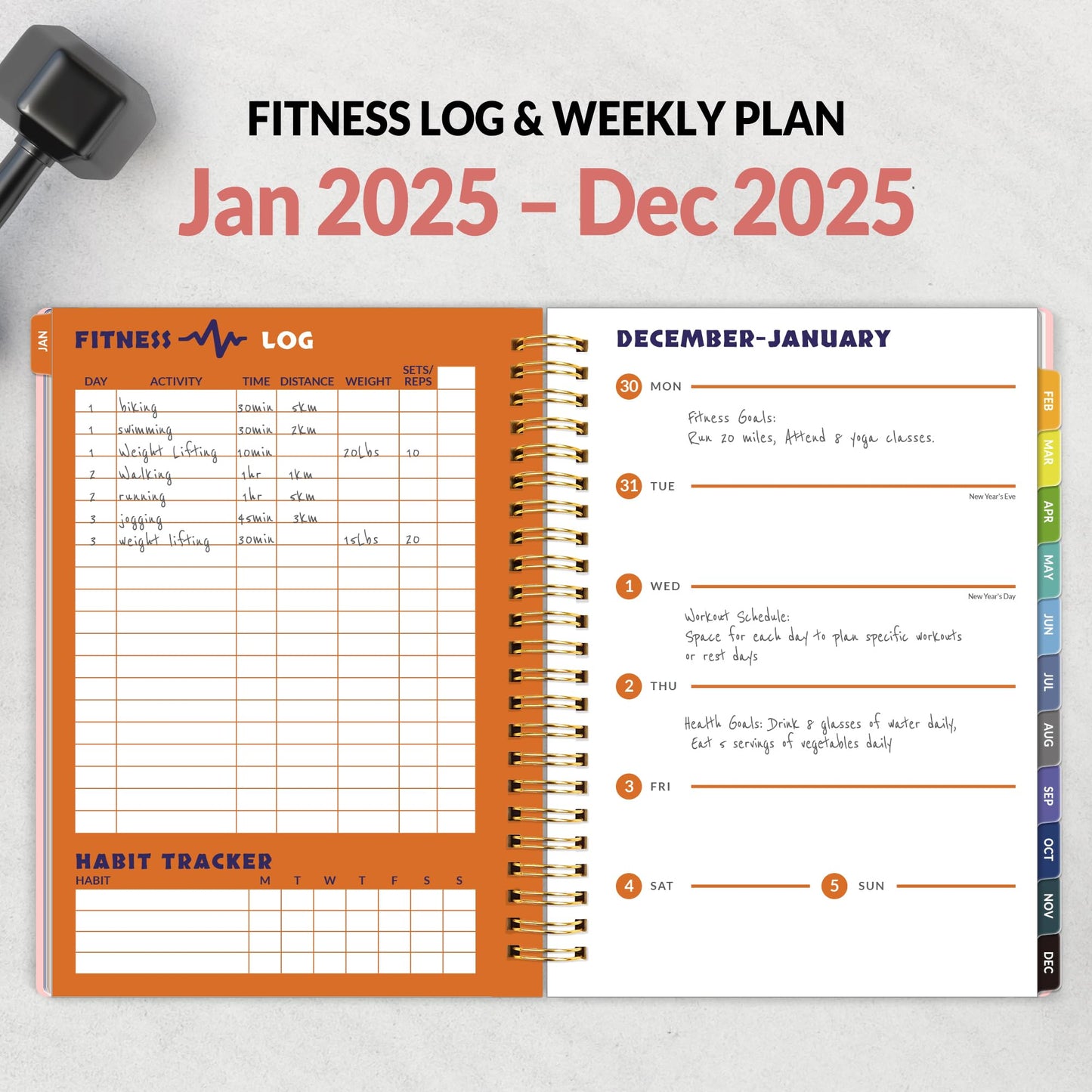 2025 Fitness Workout Journal Planner for Men & Women, from JAN 2025 - DEC 2025 Exercise Planner, 6.4" x 8.3" Fitness Tracker Journal Essentials for Goals, Tracking, Gifts with PVC Plastic Cover, Pink