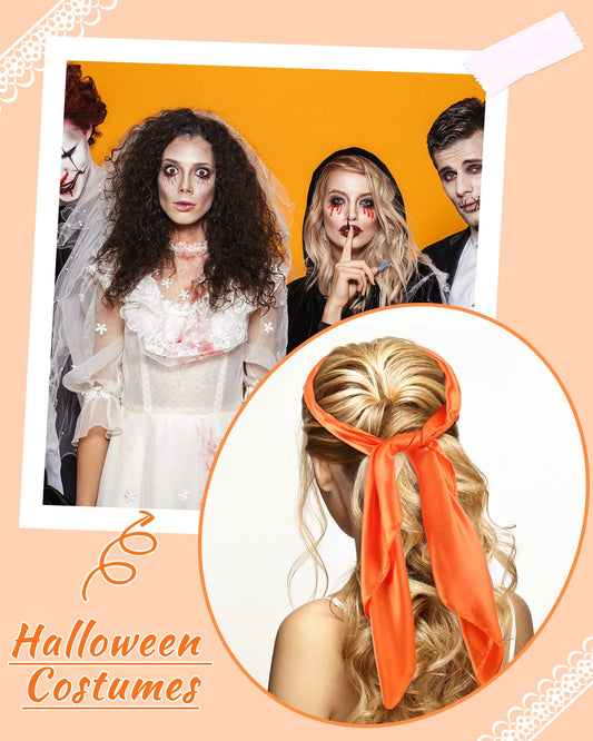 Foulard en soie Foulard en soie Grand foulard carré Foulard de costume d'Halloween Mouchoir en satin Rétro pour femme Homme (Orange, 35 pouces)