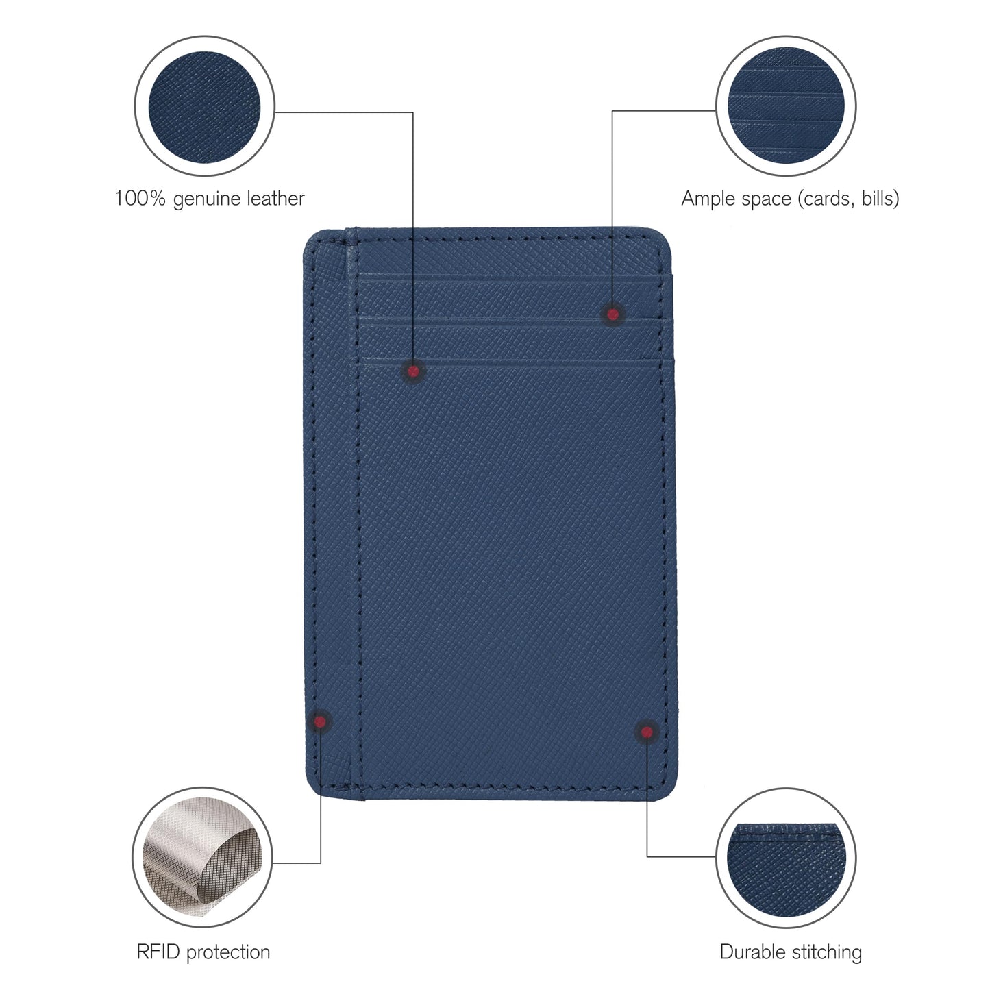 RFID Protected Leather Wallet | Blue | Gift For Him | Gift For Her | Front Pocket | Multiple Crad Slots | Slim And Chic