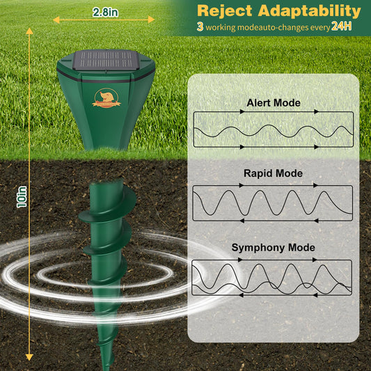 4 Pack Solar Powered Mole Repellent for Lawns, IP65 Waterproof Mole Trap Gopher Repellent