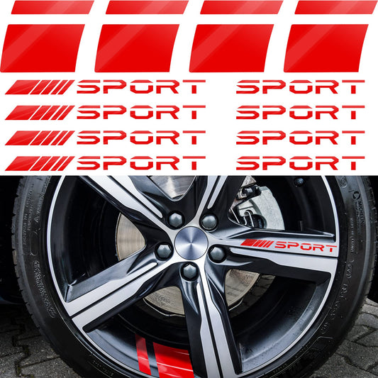 12 Pcs Wheel Rim Decal Stripes Set Sport Emblem Reflective Stickers, Auto Racing Sport Logo Decals Waterproof Wheel Stripe Car Rim Stripes for 18-21 Inch Wheels Tire Rim Safety Decoration(Red)