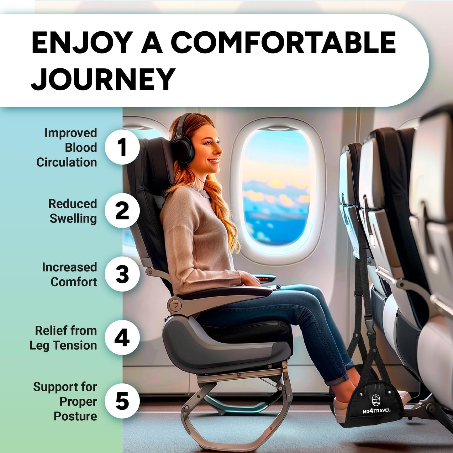 Airplane Foot Rest - Portable Airplane Foot Hammock for Flying Comfortably - Compact, Breathable Mesh Foot Sling for Airplane Travel - Long Flight Essentials - International Travel Must Haves