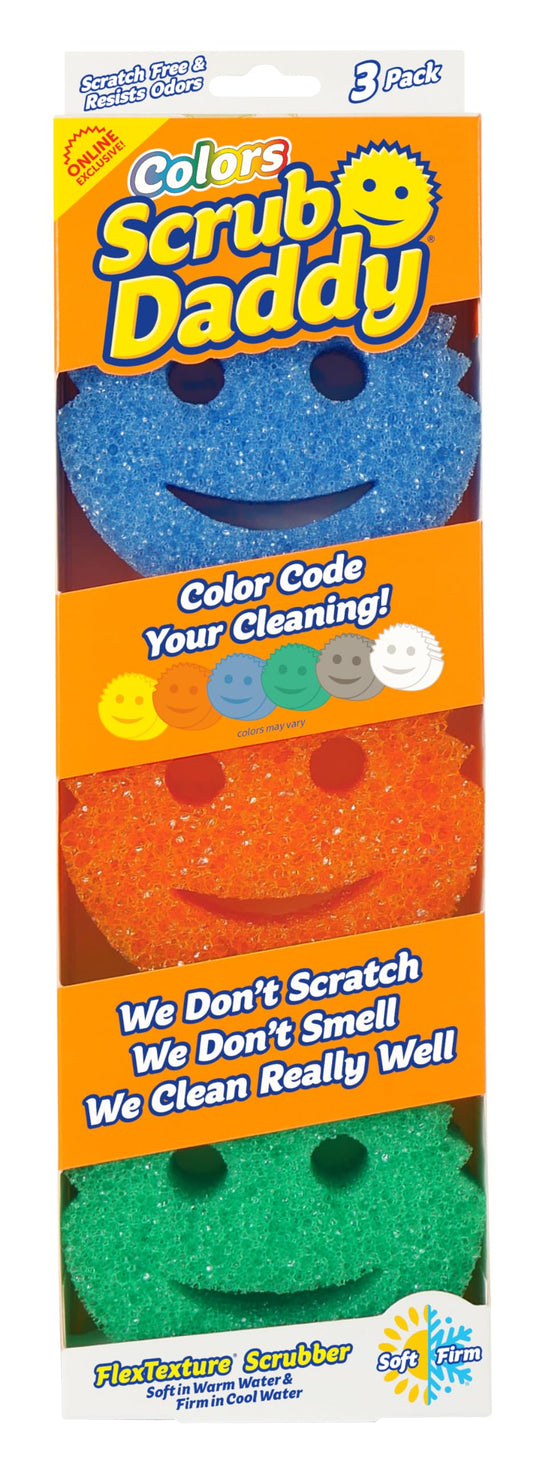 Scrub Daddy Color Sponges - Scratch-Free Multipurpose Dish Sponges for Kitchen, Bathroom + More - Household Cleaning Sponges Made with BPA-Free Polymer Foam (3 Count)