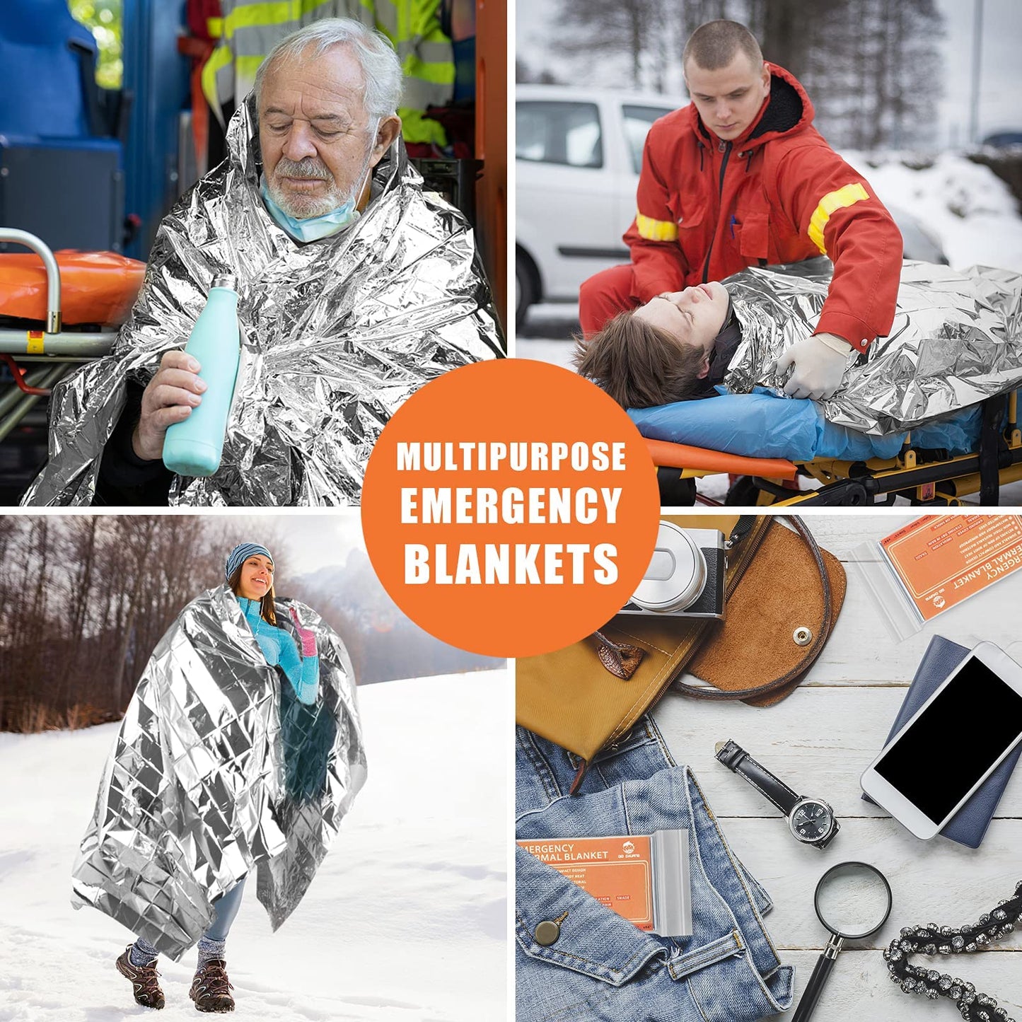 QIO CHUANG Couvertures thermiques d'urgence en Mylar - Kit de survie pour couverture de camping (lot de 4). Parfait pour l'extérieur, la randonnée, la survie, le sac d'évacuation, les marathons ou les premiers secours 1