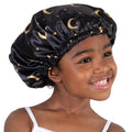 Olivia Sylx - Satin Bonnet & Toddler Silk Bonnet - Sleep Cap & Kids Bonnet for Girls, Hair Cover for Sleeping - Satin Sleep Cap, Adjustable (Gold Moon/Black, 0-3 Year)