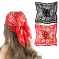 AHQiZFX Lot de 2 grands bandanas en soie de 69,8 cm, foulards carrés, foulards en satin, foulard pour cheveux, foulard en soie, bandana en soie, foulard pour cheveux, foulard pour le cou pour femmes et filles (noir + rouge)