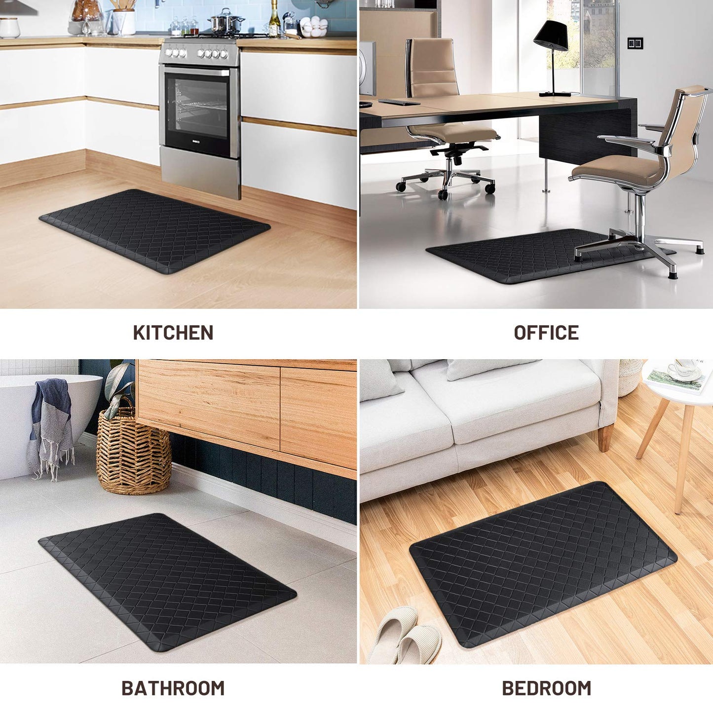 HappyTrends - Alfombrilla acolchada antifatiga, 17,3 x 28 pulgadas, gruesa, impermeable, antideslizante, resistente, ergonómica, cómoda, para cocina, suelo, oficina, fregadero, lavandería, color negro