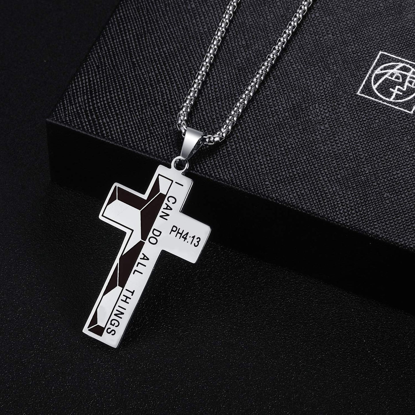 Soccer Cross Necklace for Men Bible Verse I CAN DO All Things Stainless Steel Sport Pendant for Men(Silver)