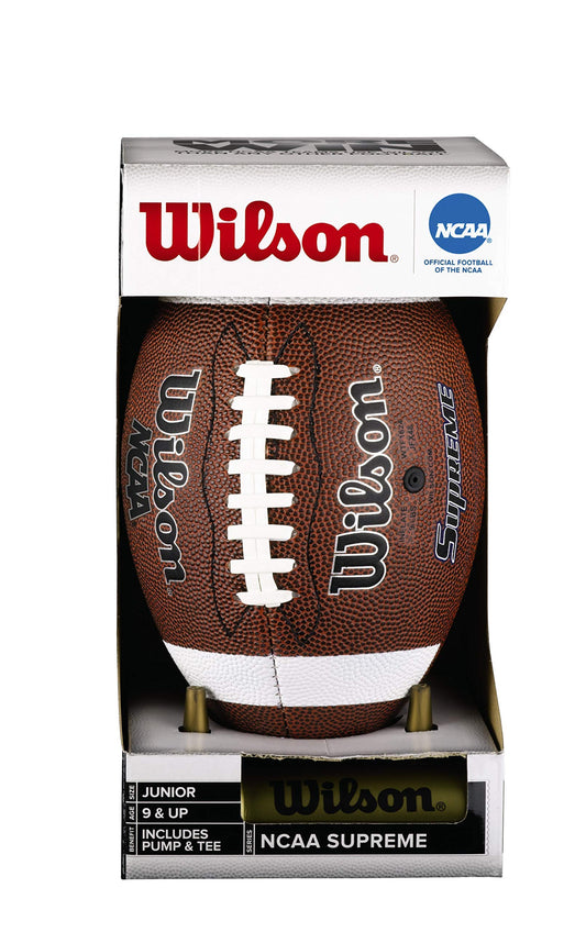 Balón de fútbol compuesto de cuero Wilson NCAA Supreme con bomba y soporte, talla juvenil, marrón