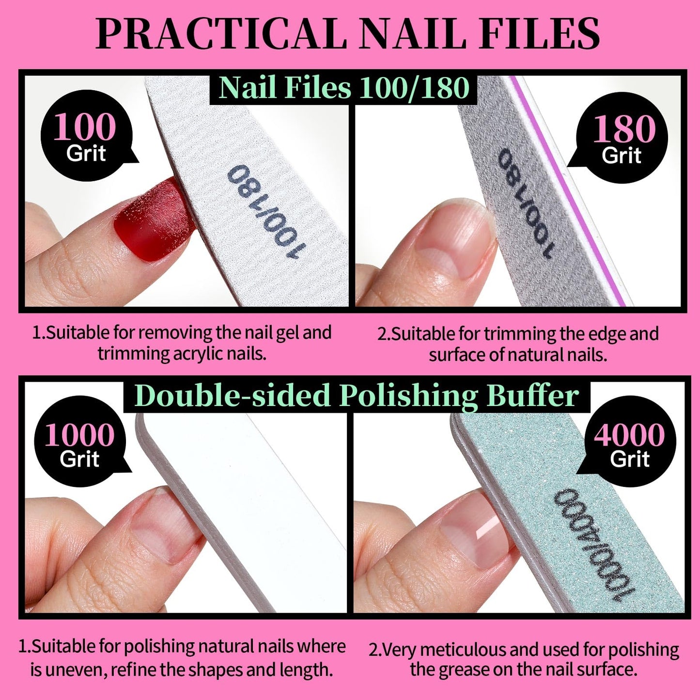 FANDAMEI Nail Care Kit, Nail Files 100/180, Nail Buffer Block, Cuticle Nippers, Cuticle Trimmer, Cuticle Pusher, Nail Tools, Nail Kit, Pedicure & Manicure Tools, Nail Prep Kit, Manicure Kit for Women