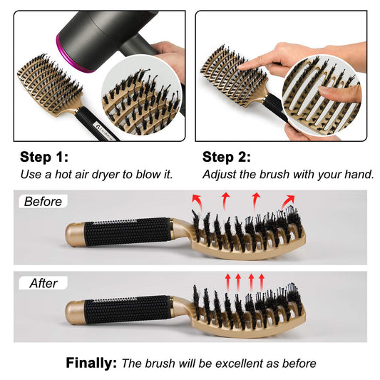 Boar Hair Brushes 2 Pack, Suitable for Men, Women & Kids’ Long Curly Wet or Dry Hair, HIPPIH Hairbrush for Thick Hair Can Adds Shine and Makes Hair Smooth