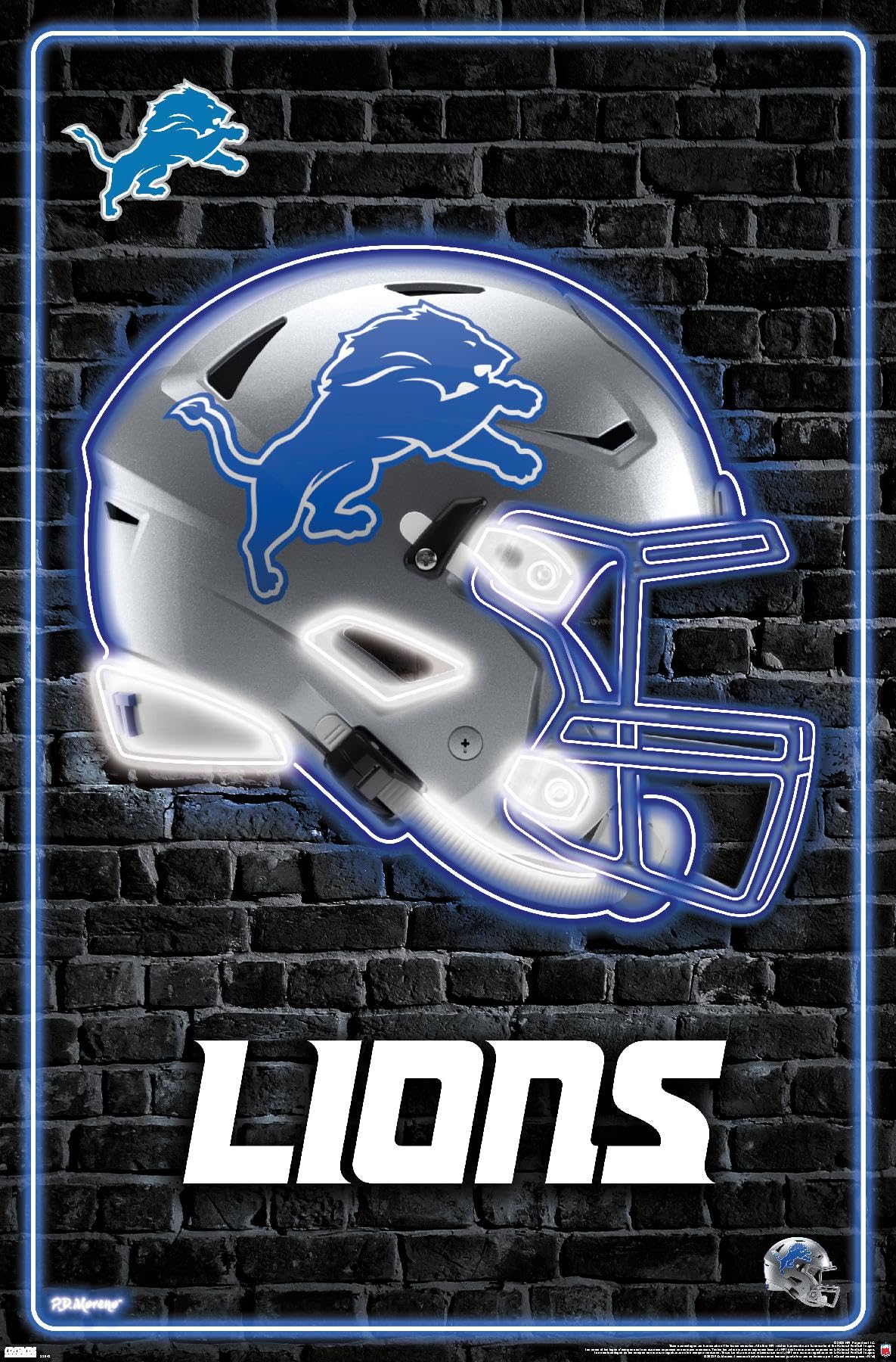 Póster de pared con el casco de neón número 23 de los Detroit Lions de la NFL de Trends International, 34 x 22,4 cm, versión sin marco