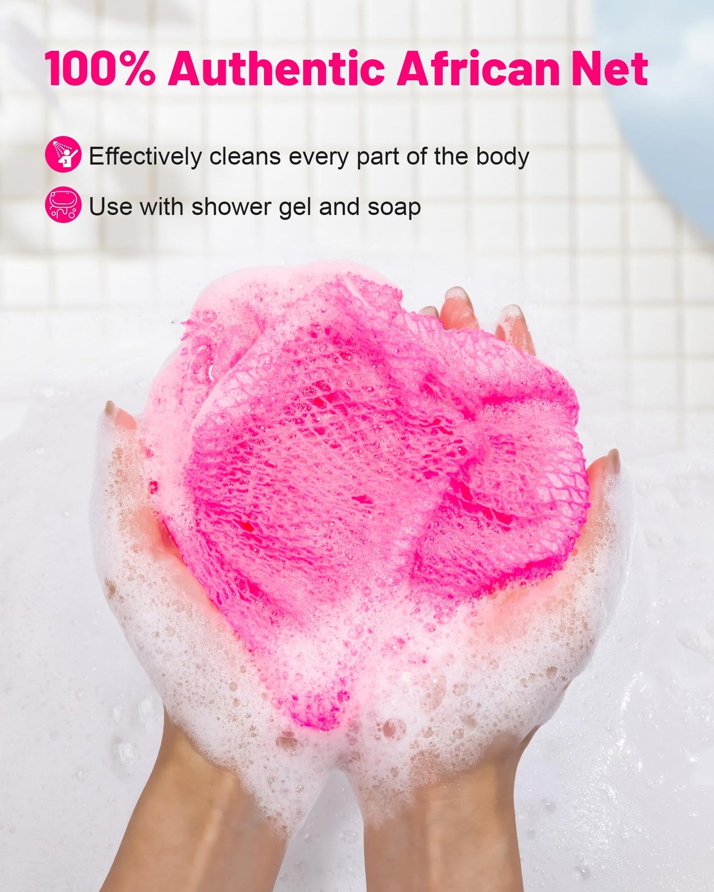 MTDLYICE African Net Sponge 2 Pack, Back Scrubber for Shower, XL 80CM Exfoliating Washcloth, African Net Sponge Authentic, Body Scrubber exfoliator Bath Accessories (Pink,Red)