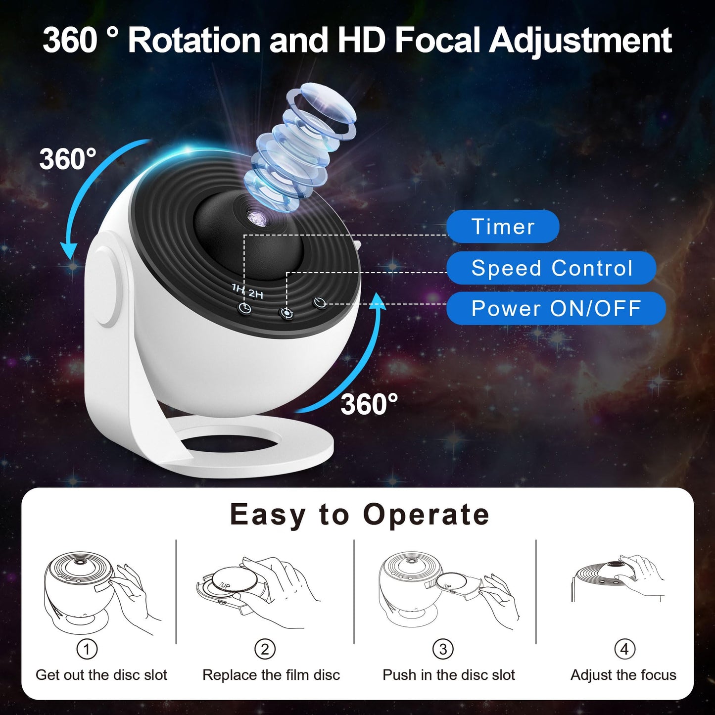 Planetarium Projector for Bedroom, 13 in 1 Star Projector Galaxy Light, Nebula Night Light Milky Way Projector with Timer, LED Space Galaxy Lamp Room Decor for Adults Kids - White