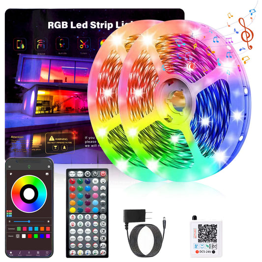 GANZQH Led Lights for Bedroom 100ft Music Sync Color Changing RGB Led Strip Lights, DIY Led Light Strip with Remote and App Control, Led Lights for Room Decor, Christmas, Moon Lighting (2 Roll)