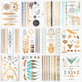 12 Sheets 110+ Metallic Temporary Tattoos for Adult Women Girls Tattoos Gold Silver Glitter Flash Waterproof Tattoo Stickers for Beach, Festivals, & Parties